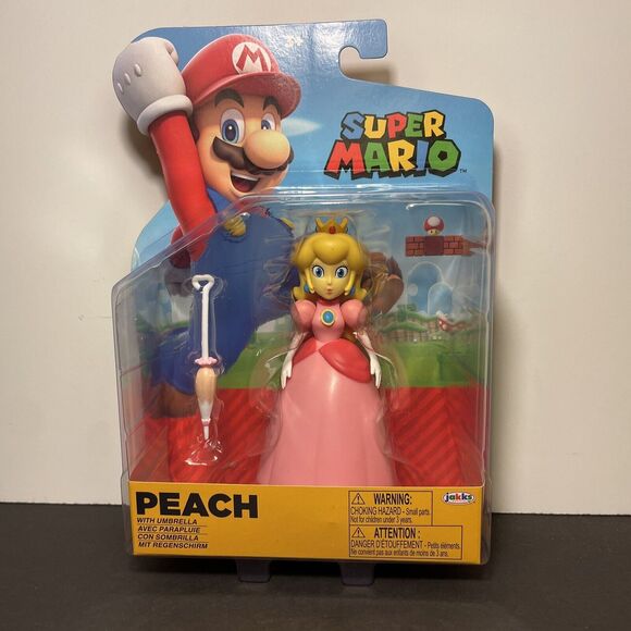 Jakks Pacific World of Nintendo Super Mario Princess Peach w/ Umbrella 4" Figure - Picture 1 of 3